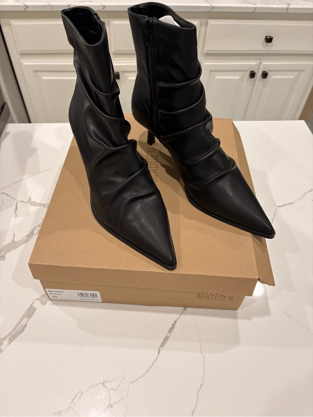 Steve Madden Black Ruched Pointed-Toe Ankle Booties